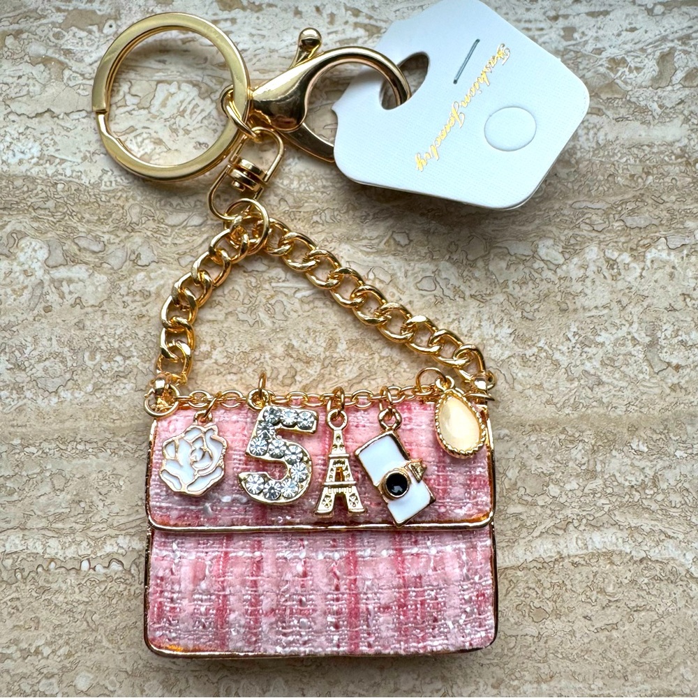 PINK TWEED MINI BAG CHARM / KEYCHAIN New with Tags